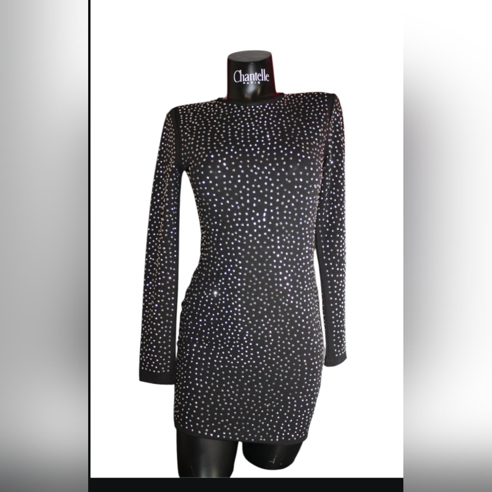 Le Chateau Black and White Cowl Neck Bodycon Dress
